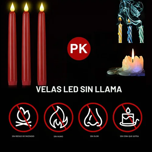 Vista 7 de Vela cónica sin llama con control remoto, paquete de 3 velas LED de plástico, velas parpadeantes que funcionan con pilas, vela alta clásica de 9.2