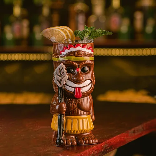 Vista 4 de Juego de tazas Tiki para cóctel, set de 2 - Tazas Tiki de cerámica, lindas tazas exóticas para cóctel, para fiesta hawaiana y bar Tiki