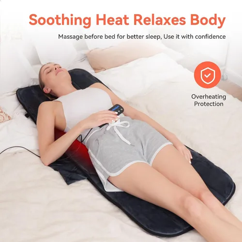 Vista 3 de CuPiLo - Alfombrilla de masaje térmica para cama, masajeador de espalda con calor y vibración, almohadilla de masaje de felpa ultrasuave con 10