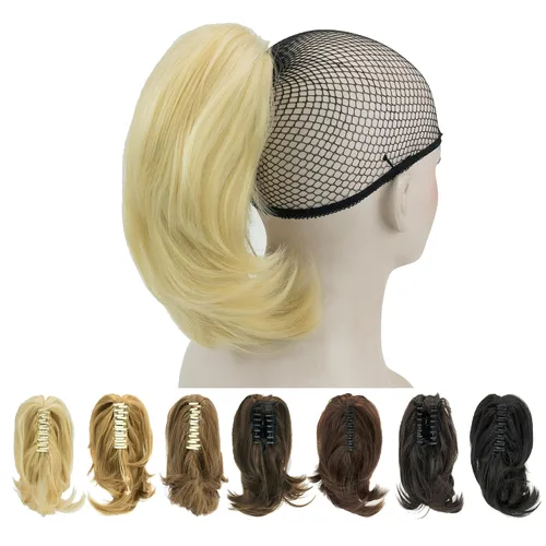 Vista 11 de IMISSU Lindas extensiones de cabello de cola de caballo de garra corta, extensiones de cabello grueso con clip en pequeñas piezas de pelo de cola