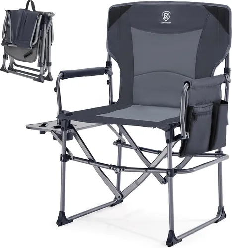 Vista 16 de EVER ADVANCED Silla de directores de camping con mesa auxiliar, plegable portátil con tamaño compacto, silla de césped resistente con bolsillo