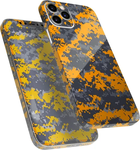 Vista 2 de DesignSkinz Kit de calcomanías de cuerpo completo compatible con iPhone 15 Plus, camuflaje digital naranja y gris