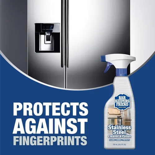 Vista 3 de Bar Keepers Friend Limpiador y pulidor en aerosol para acero inoxidable (2 x 750 ml) Elimina huellas de grasa, manchas de agua dura, mugre