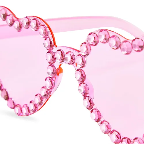 Vista 2 de Zando Gafas de sol con forma de corazón de diamantes de imitación para mujer, lentes de sol con forma de corazón con biseladas