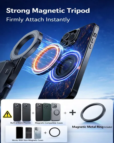 Vista 3 de Mini trípode magnético para selfie, soporte de teléfono extensible 4 en 1 con control remoto inalámbrico, tamaño de bolsillo para viajes, vlog