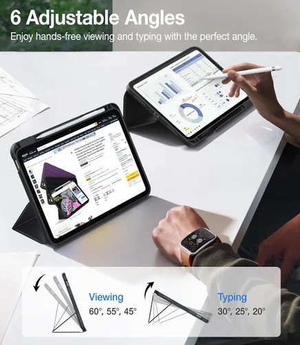 Vista 10 de [Usado] TORRAS Funda para iPad Air de 11 pulgadas M2/M3/M4, iPad Air de 6ª/5ª/4ª generación con soporte para lápices, apagado y encendido