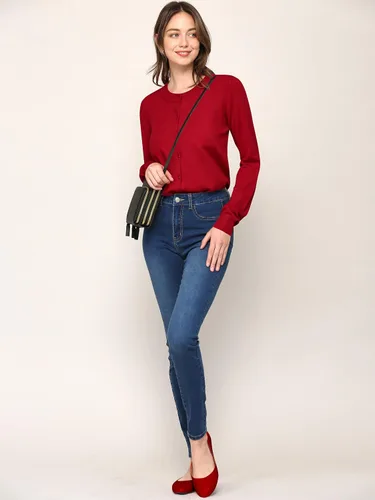 Vista 6 de Made by Johnny Women's Long Sleeve Button Down Classic Crew Neck V-Neck Knit Cardigan Sweater