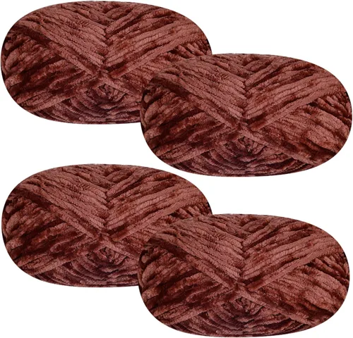 Vista 9 de 4 piezas de 400g de hilo de terciopelo chenilla suave para tejer a ganchillo, hilo esponjoso y cálido para tejer y ganchillo, manualidades DIY Rosa