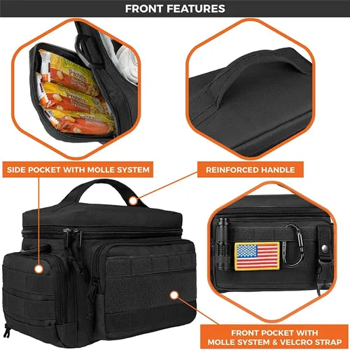 Vista 5 de opux Lonchera táctica para hombres, bolsa de almuerzo aislada negra para hombres adultos, enfriador de almuerzo suave a prueba de fugas