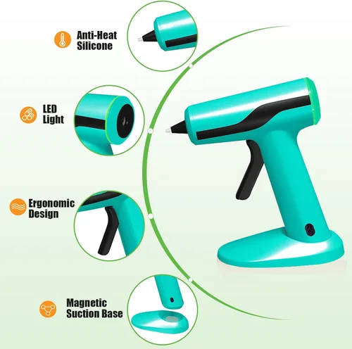 Vista 5 de MONVICT - Pistola de silicón inteligente con apagado automático, kit de mini pistola de pegamento sin cable con batería de 2.2A, bolsa