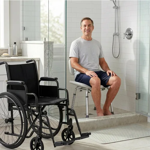 Vista 5 de Vaunn - Silla de ducha ajustable sin herramientas, apta para FSA/HSA, asiento de bañera de hidromasaje con respaldo extraíble