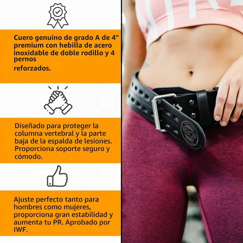 Vista 4 de WARM BODY COLD MIND Cinturón de cuero para levantamiento de pesas, cinturón ajustable de 4 pulgadas con hebilla para entrenamiento, sentadillas
