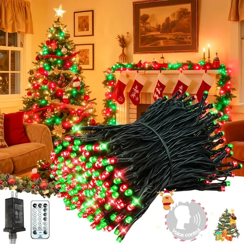 Vista 27 de Luces de cadena navideñas conectables de 240 LED de 88 pies, 13 modos, para interiores y exteriores, cable verde extensible, luces de árbol