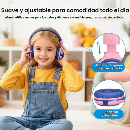 Vista 5 de SIMOLIO Auriculares para niños con 75 dB, 85 dB, 94 dB de volumen limitado y compartido, auriculares para niñas con micrófono, auriculares duraderos