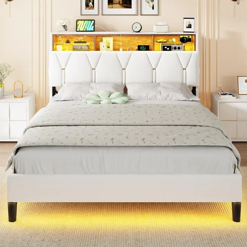 Vista 4 de ADORNEVE Base de cama de tamaño matrimonial con luces LED y cabecera