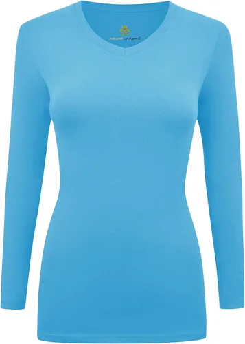 Vista 11 de Natural Uniforms - Camiseta de manga larga con cuello en V para mujer, para usar debajo de la ropa quirúrgica Aguamarina