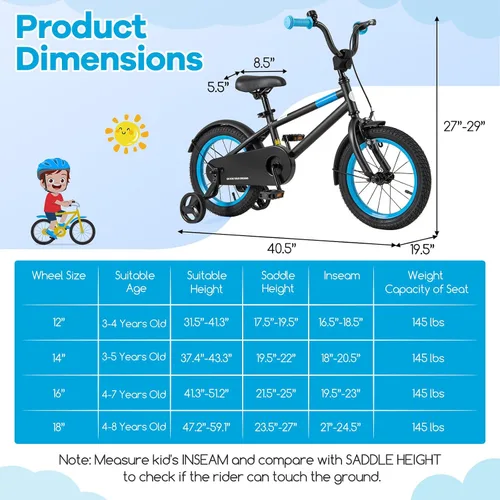 Vista 5 de BABY JOY Bicicleta infantil de macarones coloridos, de 12, 14, 16 y 18 pulgadas, bicicleta deportiva para niños con ruedas de entrenamiento
