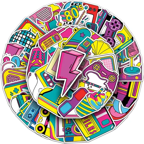 Vista 4 de 50 calcomanías de los años 90 y 80, recuerdos de fiesta de hip hop de los años 1990 y 1980, decoraciones de cumpleaños, calcomanías de vinilo Música