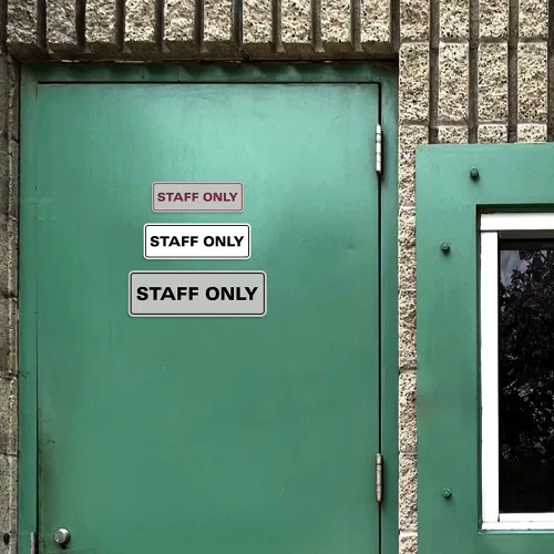 Vista 4 de All Quality Letrero estándar para pared o puerta Fácil instalación Señales de trabajo de oficina Seguridad mejorada – Negro – Pequeño