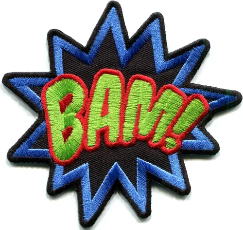 Vista 4 de Lote de 3 POW! WOW! BAM! cómics de superhéroes retro divertidos apliques bordados parches para planchar
