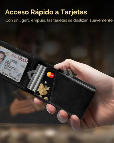 Vista 2 de QLD 2026 - Cartera para hombre con bloqueo RFID, delgada y minimalista Negro
