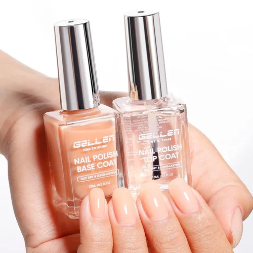 Vista 11 de GELLEN Esmalte de uñas base transparente, capa superior, base con tinte rosa claro y capa superior brillante sin necesidad de limpieza