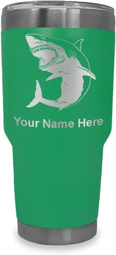 Vista 21 de LaserGram Vaso aislado al vacío de 20 onzas, gran tiburón blanco, grabado personalizado incluido (negro)