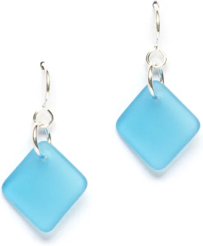 Vista 18 de Delicate Diamond Sea Glass Earrings, Beach Glass Earrings for Women by EcoSeaCo, using sustainable, recycled and repurposed material. Handmade
