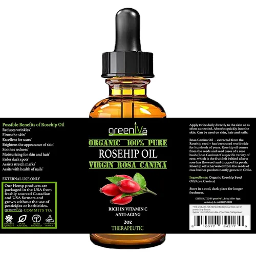 Vista 3 de GreenIVe Aceite de rosa mosqueta Rosa Canina 100% puro prensado en frío aceite virgen gotero de vidrio fácil aplicación (2 onzas líquidas)