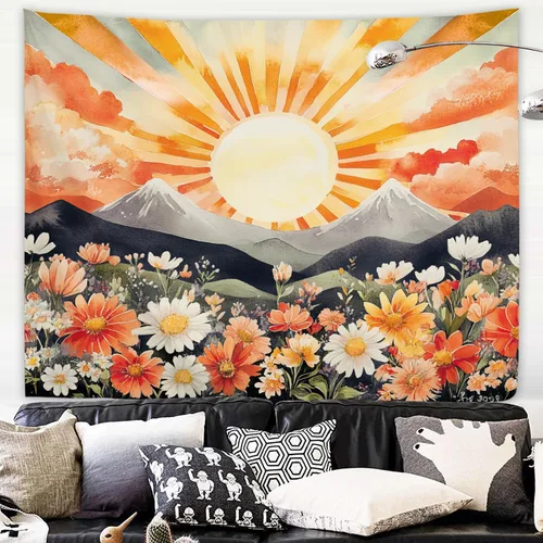 Vista 7 de Yookeb Tapiz negro de flores de Matisse de 59 pulgadas de ancho por 51 pulgadas de alto, para colgar en la pared, hojas abstractas, vintage, arte