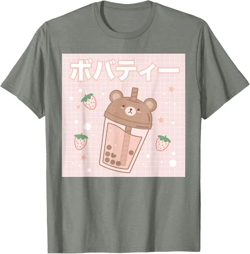 Vista 31 de Camiseta estética Kawaii con diseño de oso lindo y té con leche burbuja, talla S Blanco