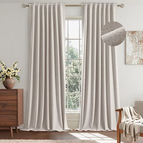 Vista 15 de EMEMA - Cortinas opacas de lino color beige, 72 pulgadas de largo, 2 paneles para dormitorio o sala de estar, con aislamiento térmico, 100%
