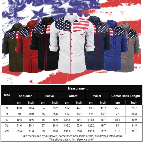 Vista 6 de COOFANDY Camisa casual de manga larga con botones y bandera americana para hombre