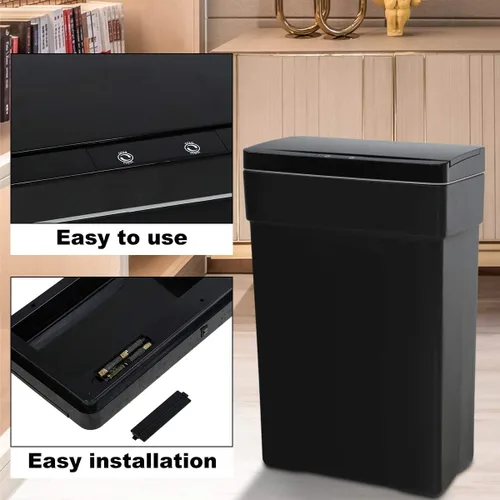 Vista 4 de Basurero automático de 50 litros/13.2 galones para cocina, sin contacto, de alta capacidad, resistente a las manchas, con tapa (1, negro)