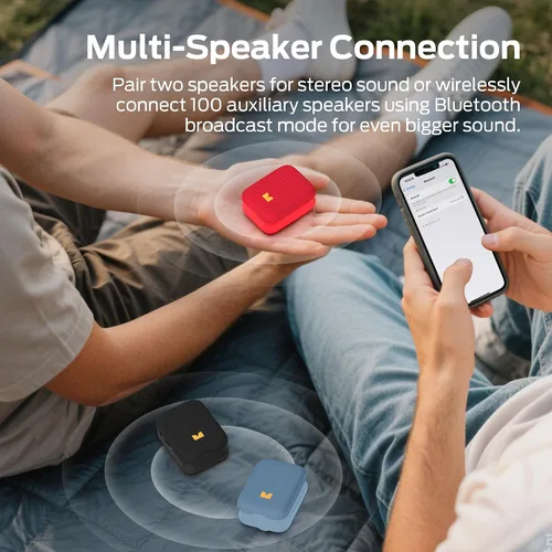 Vista 8 de Monster Atomic Atom Altavoz Bluetooth Portátil con Micrófonos para Llamadas Manos Libres, IPX5 Impermeable, Altavoz Compacto y Portátil