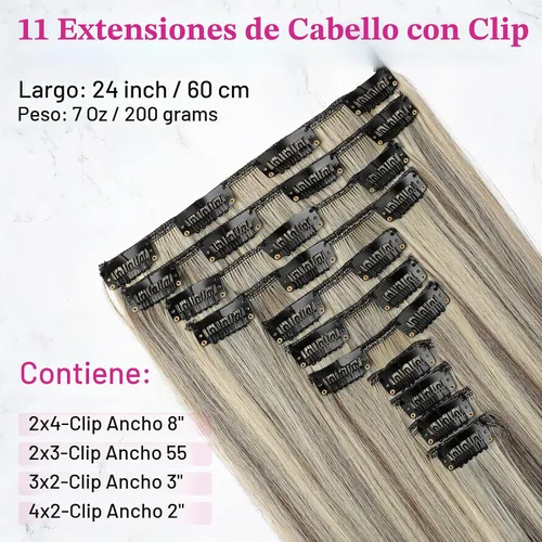Vista 2 de REECHO Extensiones de cabello, 11 piezas de extensiones de cabello con clip de 24 pulgadas de largo, lacio, HE005, extensiones sintéticas naturales