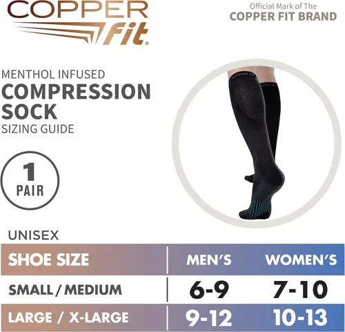 Vista 3 de Copper Fit Calcetines de compresión con infusión de mentol hielo para mujer, color negro, talla LXL de EE. UU