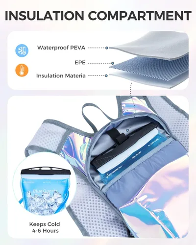 Vista 4 de Blue Quartz Rave Hydration Backpack, Reflective Hiking Pack with 2L Water Bladder & Phone Pocket, Hydro Pack with Insulated Compartment for Festival