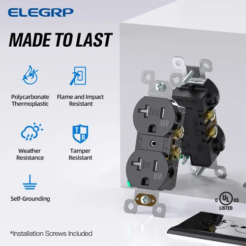 Vista 3 de ELEGRP Receptáculo dúplex con placa de pared, toma de pared eléctrica estándar de 20 A 125 V, resistente a manipulaciones TR y resistente a