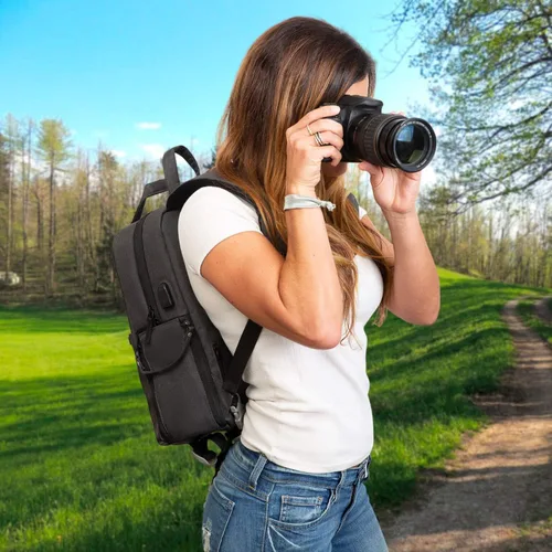 Vista 9 de Deco Gear Mochila multifunción para cámara SLR/DSLR con puerto de carga USB integrado para Canon, Nikon, Sony, compatible con cámaras sin espejo