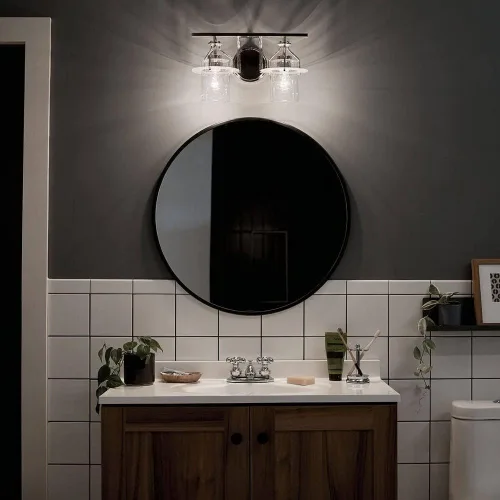 Vista 2 de Kichler Everett™ - Lámpara de tocador con 2 luces de 16 pulgadas con cristal transparente en níquel pulido