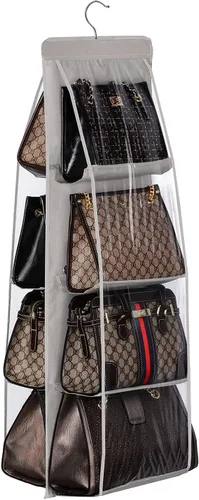 Vista 7 de Lirex Organizador colgante de bolso, 8 bolsillos, colgador de almacenamiento para bolso, ropa Oxford para armario familiar, dormitorio, plegable