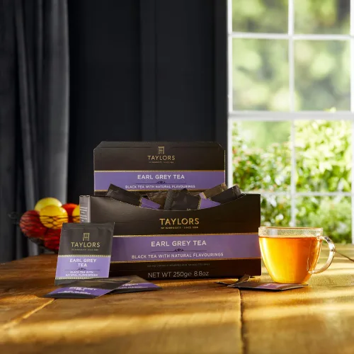 Vista 5 de Taylors of Harrogate Earl Grey, Té Negro, Bolsas Envueltas Individualmente, 100 Unidades (Paquete de 1), Fragante, Delicado y Ligero, Con Cafeína