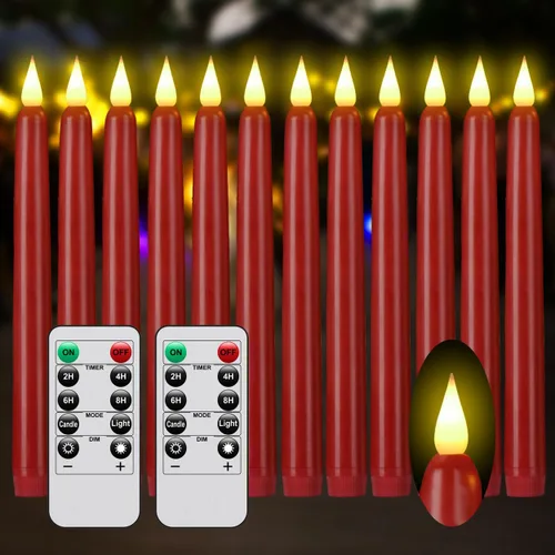 Vista 15 de Velas cónicas sin llama con control remoto y temporizador, candeleros LED que funcionan con baterías con llama 3D parpadeante, velas falsas