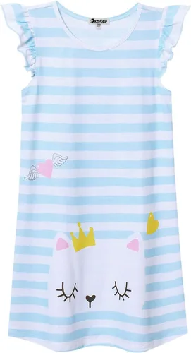 Vista 11 de Camisón de princesa para niñas, vestido de pijama de algodón con mangas de unicornio y gato