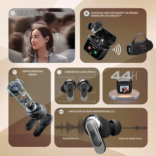 Vista 7 de JBL Tour Pro 3 True Wireless Earbuds, cancelación inteligente de ruido Negro