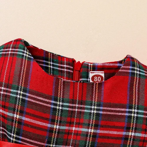Vista 5 de Vestido de moda tutú para niños y niñas, traje de Navidad rojo a cuadros vestido de manga larga