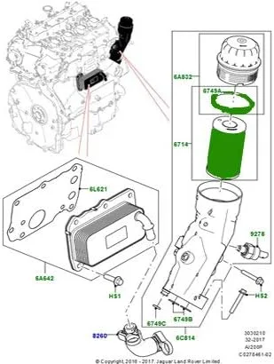 Vista 2 de Land Rover Filtro de aceite genuino LR073669 para motores de gasolina Land Rover 2.0L I4
