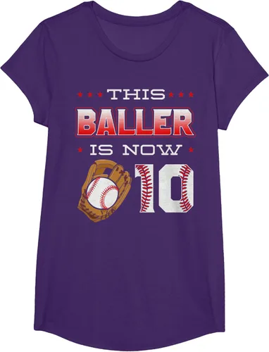 Vista 17 de This Baller Is Now 10 - Camiseta de béisbol para fiesta temática de cumpleaños número 10, Negro
