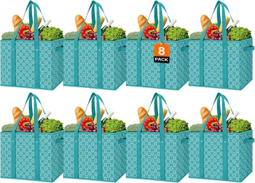 Vista 22 de WISELIFE Bolsas reutilizables para comestibles [2 unidades], bolsa grande para comestibles, resistente al agua, bolsa de compras plegable para ropa